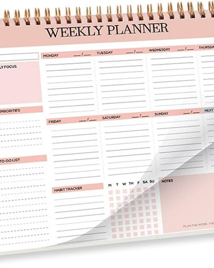 Weekly Planner, 52 Pages Undated Daily List Schedule Notebook Time Management Memo Pad for Office, Home Planning & School Scheduling (Pattern-A)