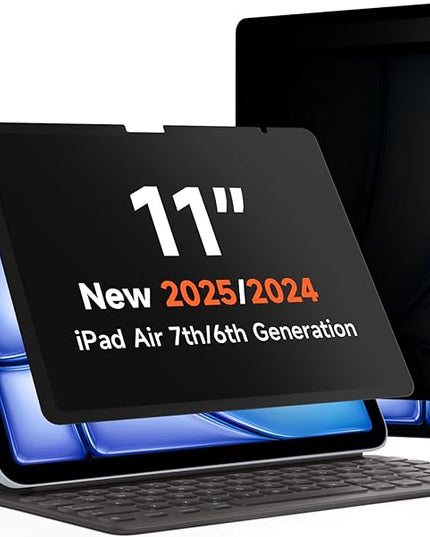Upgrade 360° Privacy Screen Protector for iPad Air 11 inch M3 2025 & M2 2024, (iPad Air 7th/6th Generation), Magicsuction 4-Way Anti Spy Glare Blue Light Filter (Landscape+Portrait Privacy), Bubble Free/Reusable