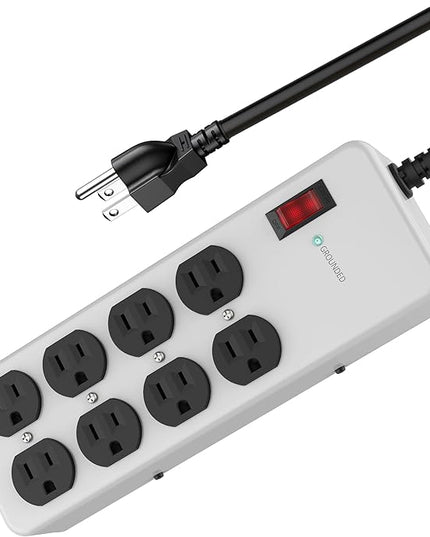 Heavy Duty Power Strip,Industrial Heavy Metal Case Surge Protector,8 AC Outlets,15Amp,2700 Joules,Protected' Indicator,14 Gauge Cord (Grey, 6FT Length)