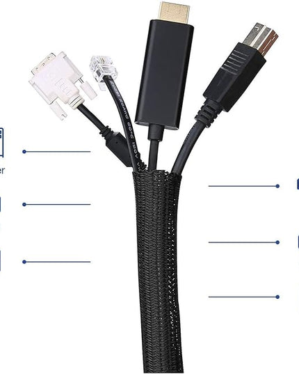 1/4" x 100ft Black Cable Sleeve Protector - Split Wire Loom Tubing for USB/Power/AV Cords, Pet-Proof Chew-Resistant Cover for Cats & Dogs, Flexible Cord Organizer (Black)