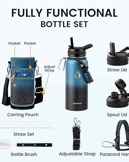 32oz Insulated Water Bottle, Triple Wall Vacuum Stainless Steel Water Bottles - Keeps Cold 48H, Reusable Metal water flask Jug for Gym, Sports, Camping, Hiking,Travel, Starry Sky-Indigo/Black