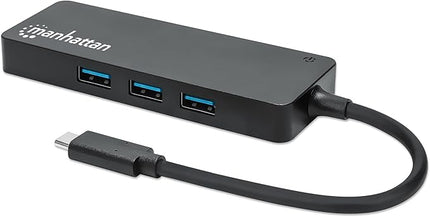 MANHATTAN USB-C Dock/Hub with Card Reader, 3x USB-A 3.2 Gen1, SD/MicroSD/MMC/USB Flash Drive Support, Black, Three Year Warranty