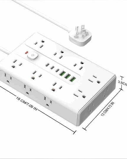 Power Board Surge Protector with 16 sockets, Equipped with 3 USB A and 3 USB C Ports, Suitable for Various Devices, Including Home, Office, and Dormitory (white6.5T)