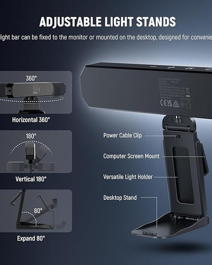 NEEWER Basics 12W Dual Monitor Light Bar with Stands, LED Lamp for Home Office Video Conference Lighting Desk Computer Laptop Webcam Zoom Streaming, Bi Color, Remote/Touch Control Dimmable, L10