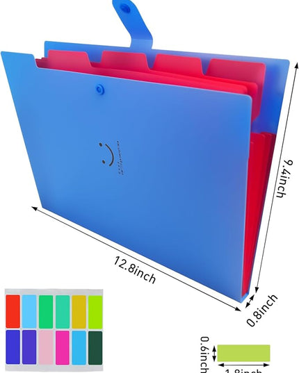 6 PCS Expanding File Folders,A4 Letter Size Accordion Document Organizer,5 Pocket Expandable File Folder,Plastic File Organizer with 72 Labels,Snap Closure for School Office Supplies