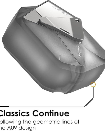 Aulumu A29 Geometric AirPods 4 Case with Lock | Protective Cover with Nylon Buckle | Alloy Armour | Compatible with Apple AirPods 4th (2024) - Translucent Grey