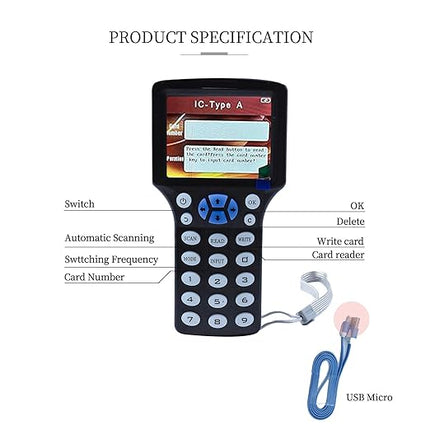 RFID Reader Writer RFID Copier Multi-Frequency RFID Card Reader Smart Card Decoder with Free Software and USB for Access Control Home Security