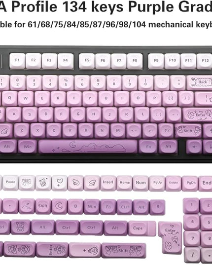 134Keys PBT Keycaps MOA Profile Key Cap for Cherry Gateron MX Switches Mechanical Keyboards Key caps (Butterfly Purple)