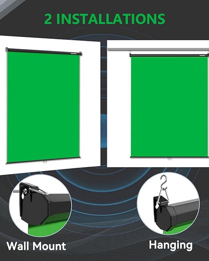 RAUBAY Retractable Pull Down Green Screen - 59.8" x 86.6" Collapsible Wall-Mount Background for Professional Video Production, Chroma Key Backdrop for YouTube, TikTok, Streaming, Video Conferencing
