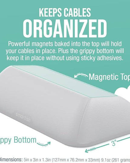 Smartish® Magnetic Cord Holder - Bigger Cable Wrangler Stocking Stuffer Organizer with Magnet Clips for Charger Management on Desktop, Nightstand - Holds 6+ Cables - Snow Day White