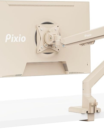 Pixio PS1S Wave Beige Single Monitor Arm Stand Desk Mount - Fits up to 32 inches Monitors and up to 19.8lbs. VESA Compatibility and Integrated Cable Management
