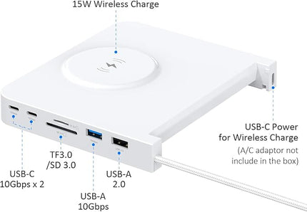 USB C Hub for iMac 24-inch 2021/2023/2024, 10Gbps USB-C*2 & USB-A, SD/TF Reader, 15W Wireless Charge, Accessory Adaptor for iMac M1 M2 M4