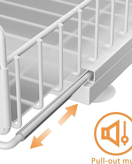 Under Sink Organizer, Single Tier Metal Pull Out Sliding Drawer Shelf for Kitchen Bathroom Cabinet Storage, Sturdy Rack – White