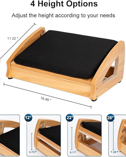StrongTek Wood Ergonomic Footrest - 4-Angle Adjustable Foot Stool for Desk, Office Footrest, Anti-Slip Foot Stand for Under Desk, Enhances Posture, Promotes Blood Circulation, Easy Assembly (Espresso)
