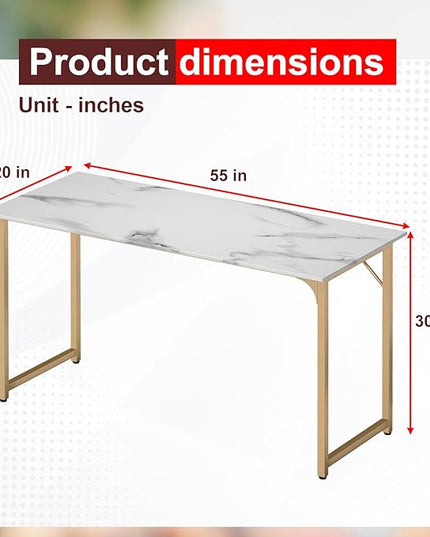 PayLessHere | 55 Inch Computer Desk | White Gold | Office Desk with Metal Frame, Adjustable Feet | Water-Resistant, Scratchproof Surface | Sturdy Writing Table for Home Office or Study | Pack of 1