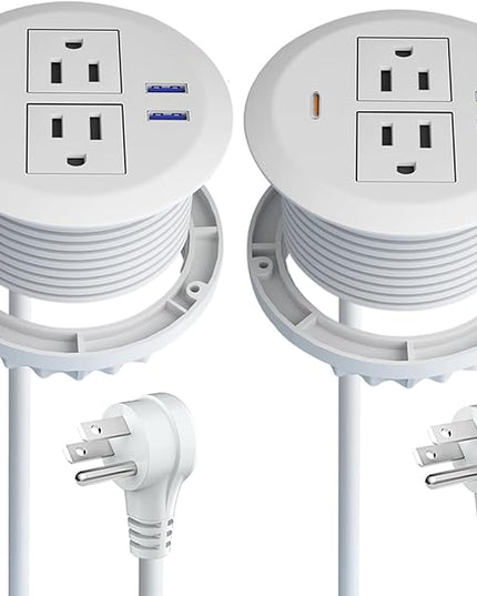 Desktop Power Grommet - 2pcs,3-inch PD30W USB C Desk Fast Charging Station,3-USB Port,Flush Mounted for 3-1/8" Desk Grommet Holes,Round Recessed Power Outlet,ETL-Certified,6.3 ft Cord,White