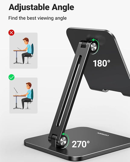 UGREEN Tablet Stand Compatible for iPad Desk Stand Holder Adjustable Aluminum Thicker Base Compatible with iPad Pro Air Mini 13 12.9 11 Inch Home Office Desk Accessories Black