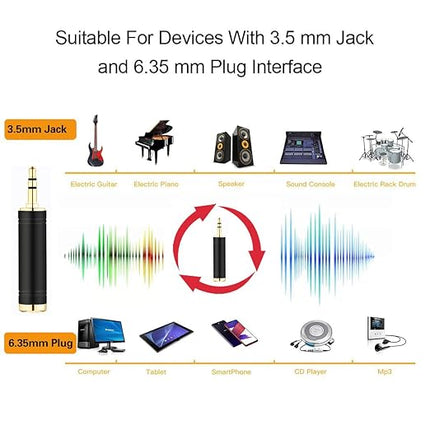 Tisino 1/4 to 3.5mm Stereo Adapter, 1/4 inch Female to 1/8 inch Male Mini Jack Aux Converter Headphone Adapter - Black, 1PCS
