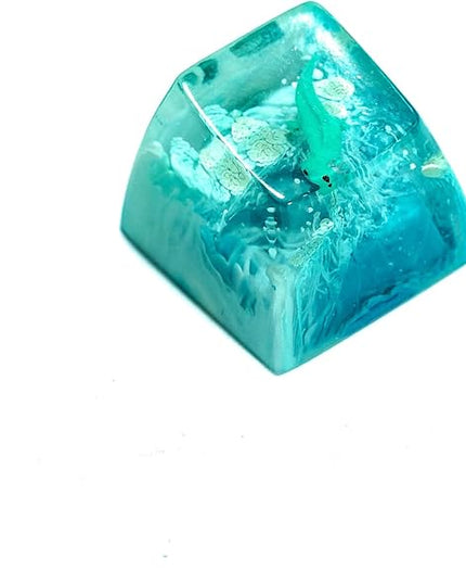 Cute Axolotl Custom Animal Artisan Keycap with Light Blue Ocean Coral R1 SA Profile Axolotl 1U ESC Handmade Resin Keycap for Cherry MX Mechanical Keyboard for Axolotl Lover