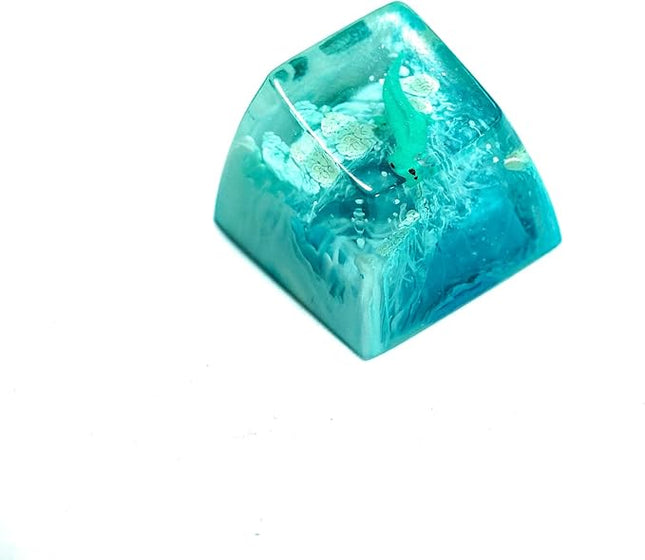 Cute Axolotl Custom Animal Artisan Keycap with Light Blue Ocean Coral R1 SA Profile Axolotl 1U ESC Handmade Resin Keycap for Cherry MX Mechanical Keyboard for Axolotl Lover