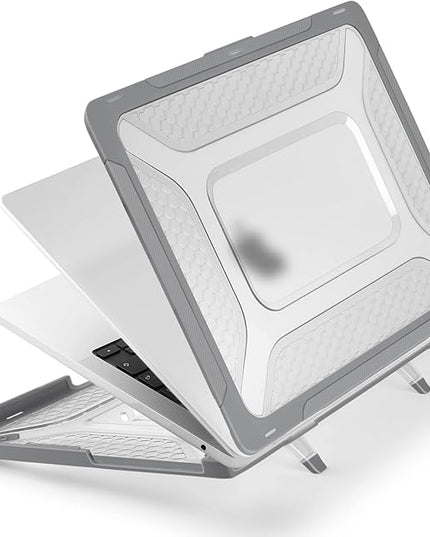 Batianda Extreme Heavy Duty Case for New MacBook Air 13.6 inch 2025 M4 2024 2022 A3240 A3113 A2681 - Anti-Slip Rubberized Stand (Holds 25lbs) Honeycomb Exoskeleton Max Cooling & Stability - Grey