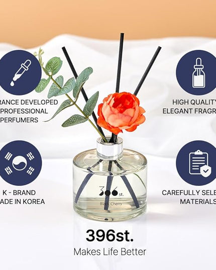 396 st. Peony Flower Reed Diffuser, Black Cherry, 200ml(6.7oz) / Reed Diffuser Sets, Home Fragrance, Scented Oils, Home & Bathroom Décor