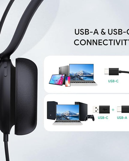 Yealink UH37 USB Headset with Noise Cancelling Microphone,Wired Headset for PC Laptop,Teams Certified,USB-A/C Cable,Works with Zoom and Other Leading UC Platforms