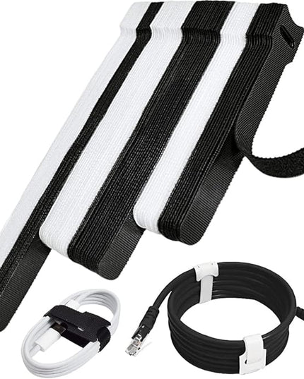 70pcs Cable Ties Reusable Black and White Wire Ties Cable Management Cord Ties Reusable for Electronics Hook and Loop Cable Ties for Computer 4 6 8 Inch