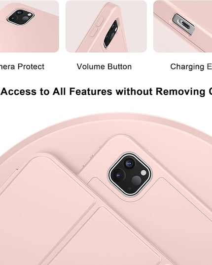 ZryXal iPad Pro 11 Inch Case (M5) 2025/ (M4) 2024 (Model: A2836/A2837/A3006), Trifold Stand Smart Cover with Pencil Holder and Soft TPU Back, Auto Wake/Sleep (Rose Pink)