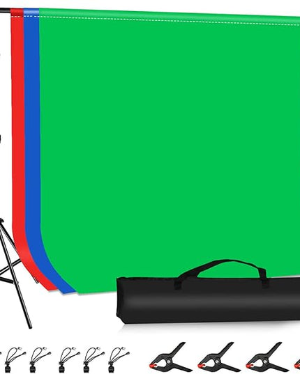 PULUZ Blue Green Red Screen Backdrop Kit with Tripod Stand, 6.5x6.5ft Green Screen Stand for Content Creation and Virtual Backgrounds, Blue Red Photo Background with Backdrop Stand for Photography