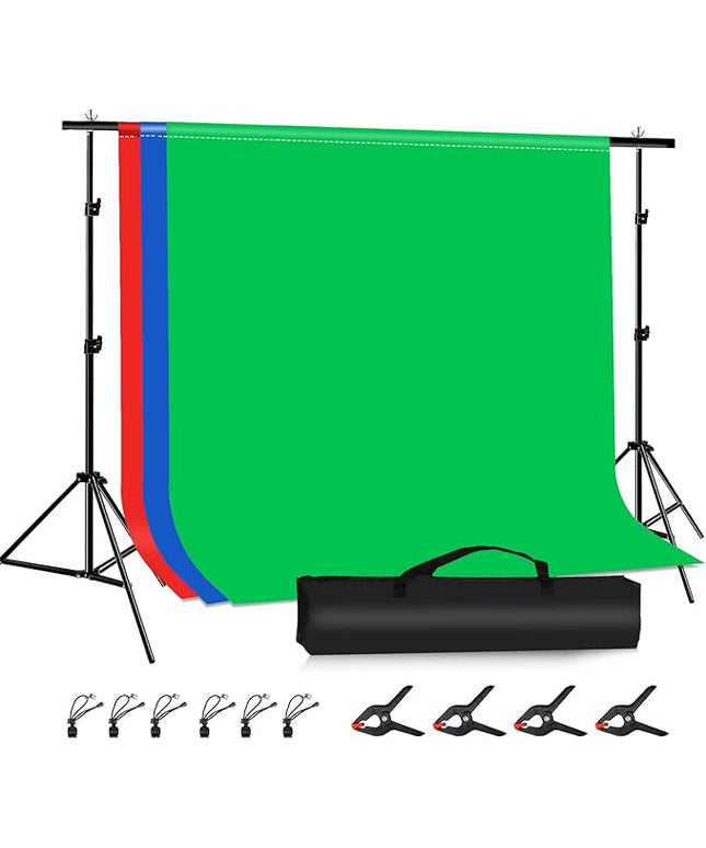 PULUZ Blue Green Red Screen Backdrop Kit with Tripod Stand, 6.5x6.5ft Green Screen Stand for Content Creation and Virtual Backgrounds, Blue Red Photo Background with Backdrop Stand for Photography