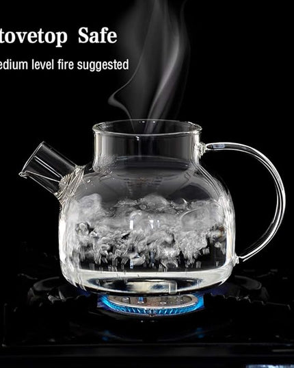 CnGlass Glass Teapot Stovetop Safe,30.4oz Clear Tea pot with Removable Filter Spout,Loose Leaf and Blooming Tea Maker