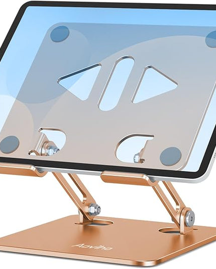 Tablet Stand Holder for Desk Adjustable Tablet Holder, Foldable Aluminum Desktop Tablet Holder for iPad Samsung Galaxy Tabs Amazon Kindle Fire,All Tablets 4-12 inch, Gold