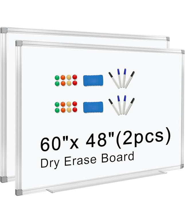 H-Qprobd 5' x 4' Dry Erase Board for Wall 60" x 48" (2 Pack) Magnetic Presentation Whiteboard with Long Pen Tray, Wall-Mounted White Boards Large Whiteboard Including 8 Markers, 16 Magnets, 2 Erasers
