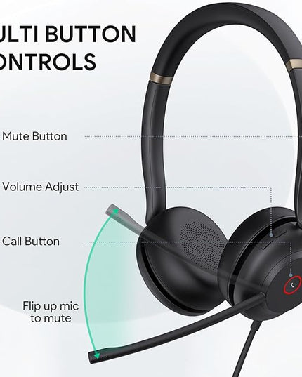 Yealink UH37 USB Headset with Mic,Wired Headset with Noise Cancelling Microphone for Computer PC Laptop VoIP Phone,USB-C/A Cable,Works with Zoom and Other Leading UC Platforms