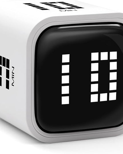 Exlliy Rotating Productivity Timer 5, 10, 30, 60 Minutes Preset, Desk Cube w/Gravity Sensor for ADHD, Mute Functions, Ideal for Work, Study, Kitchen, Back to School (White)