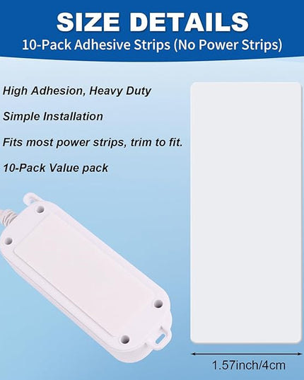 10-Pack Self-Adhesive Mounting Strips for Power Strips – 3.95” x 1.58”, Punch-Free Wall Socket Holder for Home, Kitchen, and Office, Adhesive Only