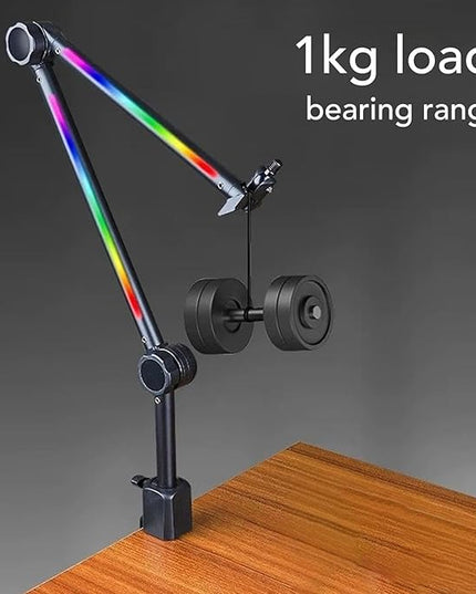 Desk Microphone Arm Stand, 360 Degree Adjustable Metal Boom Arm Mic Desk Stand with RGB Light for Live Gaming Broadcasting Recording, Singing and TV Stations