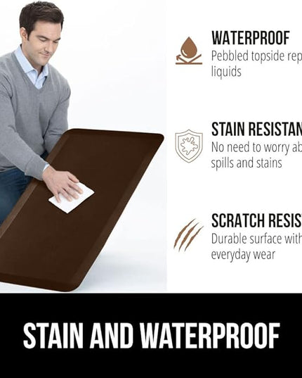 GORILLA GRIP Comfortable Cushioned Kitchen Mats for Floor, 48x20, Waterproof and Stain Resistant Soft Top, 3/4 Inch Thick Ergonomic Standing Desk Anti Fatigue Mat, Foam Supports Ankles and Feet, Brown