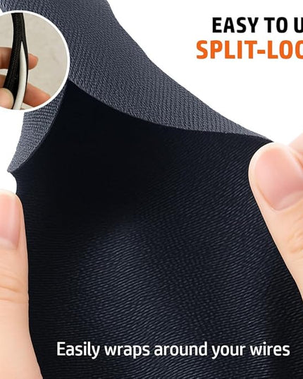 MGI SpeedWare Woven Mesh Split-Sleeve Wire Loom for High-Temperature Automotive Harness and Home Cable Management - 25 feet (1.5")