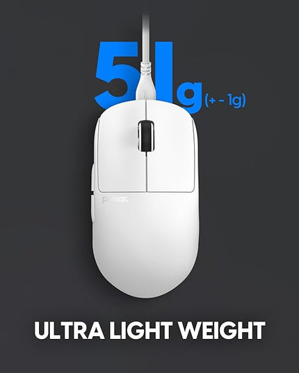 Pulsar Gaming Gears X2H Wired Gaming Mouse, Ultra Lightweight 1.8 oz (51g), Symmetrical, Optical Switch, 26000 DPI, Motion Sync, PAW3395 Sensor (Medium, Wired, White)