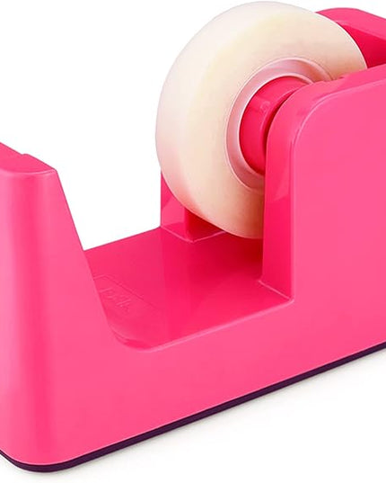 ABEL SimpleWork Desktop Tape Dispenser, Pink, 1 in Core, Non-Skid Weighted Base, Tape Cutter for Office, Home, School, and Crafts