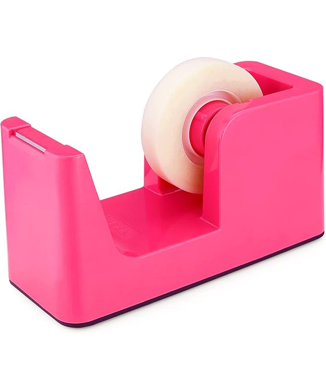 ABEL SimpleWork Desktop Tape Dispenser, Pink, 1 in Core, Non-Skid Weighted Base, Tape Cutter for Office, Home, School, and Crafts