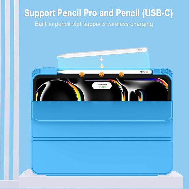 ZryXal iPad Pro 11 Inch Case (M5) 2025/ (M4) 2024 (Model: A2836/A2837/A3006), Trifold Stand Smart Cover with Pencil Holder and Soft TPU Back, Auto Wake/Sleep (Ocean Blue)