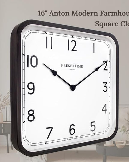 Presentime & Co. 16" Anton Modern Farmhouse Square Clock, Silent No Ticking, Wall Art and Timepiece for Home Decoration/Wall Décor, Oil Rubbed Bronze Color