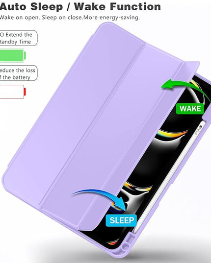 ZryXal iPad Pro 11 Inch Case (M5) 2025/ (M4) 2024 (Model: A2836/A2837/A3006), Trifold Stand Smart Cover with Pencil Holder and Soft TPU Back, Auto Wake/Sleep (New Clove Purple)