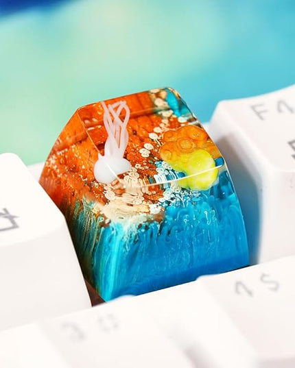 Jellyfish Artisan Keycap Blue Orange Coral R1 SA Profile Custom Sea Creature Keycaps 1U ESC Handmade Gaming Sea Resin Key Cap Cherry MX Switch Compatible Mechanical Keyboard Jellyfish Lover Gift