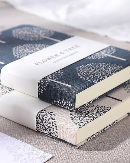 Pocket Journal, Linen Notebook, A6 Journal, 4x6, Hardcover, Lay Flat, Thick, Small, Lined Notebook & Unlined Sketchbook, The Tree of Life, Navy Blue
