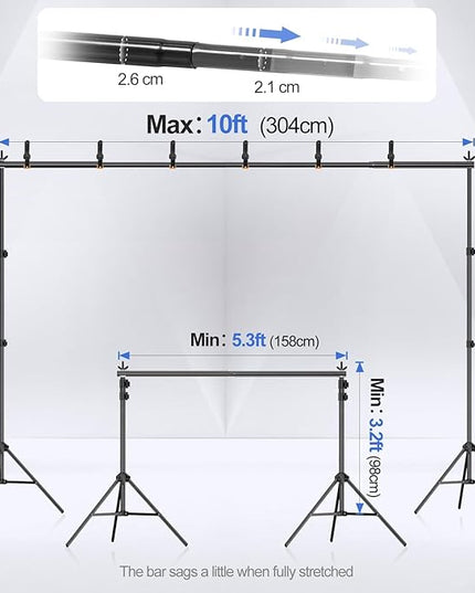 EMART Backdrop Stand 10x7.8ft(WxH) Photo Studio Adjustable Background Stand Support kit with 2 Crossbars, 8 Clamps, 2 Sandbags and Carry Bag for Parties, Events Decoration, Wedding, Photography