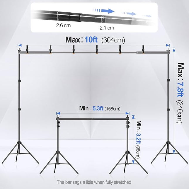 EMART Backdrop Stand 10x7.8ft(WxH) Photo Studio Adjustable Background Stand Support kit with 2 Crossbars, 8 Clamps, 2 Sandbags and Carry Bag for Parties, Events Decoration, Wedding, Photography